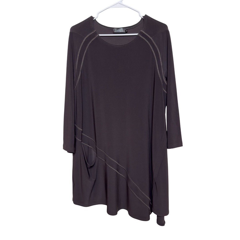 Sympli‎ Go To Tunic Womens 14 Brown Long Sleeve Asymmetrical Pocket Top Canada